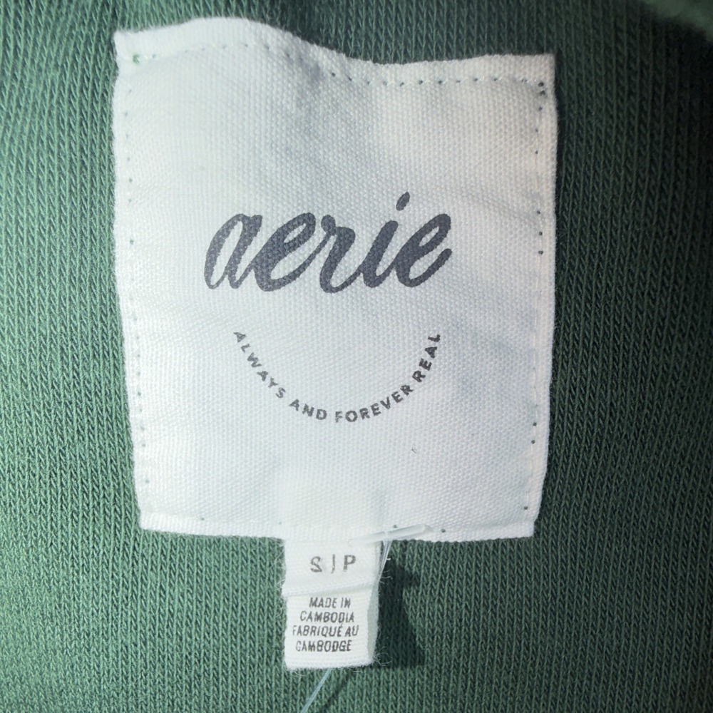 Aerie Women's S Green Solid Henley Top Long Sleeve Crew Neck Button Casual - Picture 3 of 5